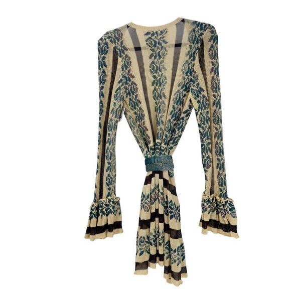 Free People Bella Rosa Wrap Mini Dress V-Neck Neutral Combo Size M NWT - Picture 5 of 11